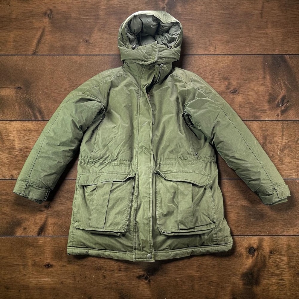 L.L.Bean Womens Gore-Tex Goose Down Parka Hooded Olive Green Faux Fur Ruff M